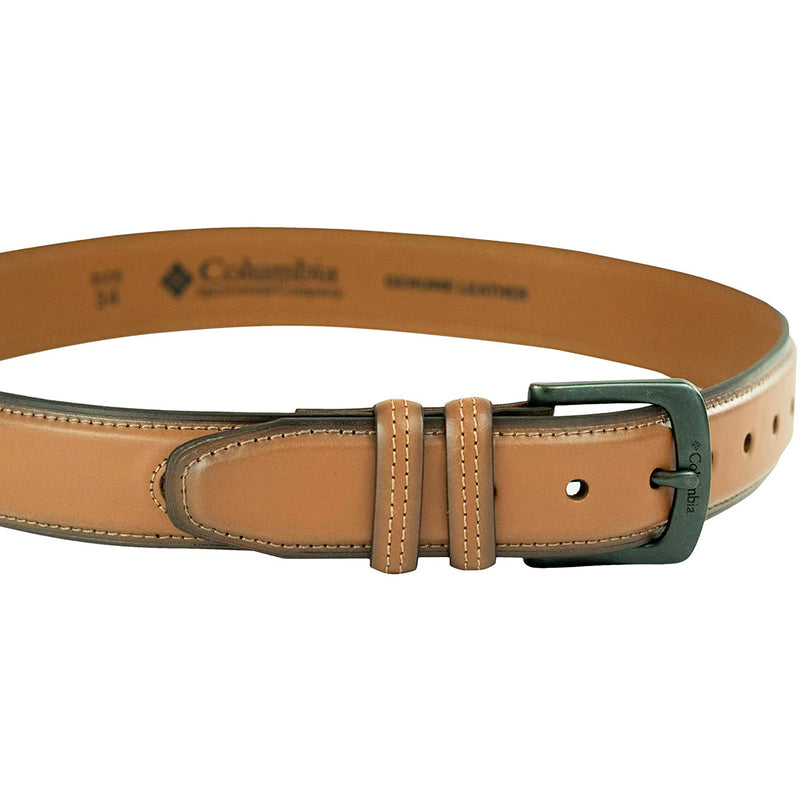 Columbia Men's Classic Logo Belt | Casual Dress with Single Prong Buckle | Color Minimal Tan