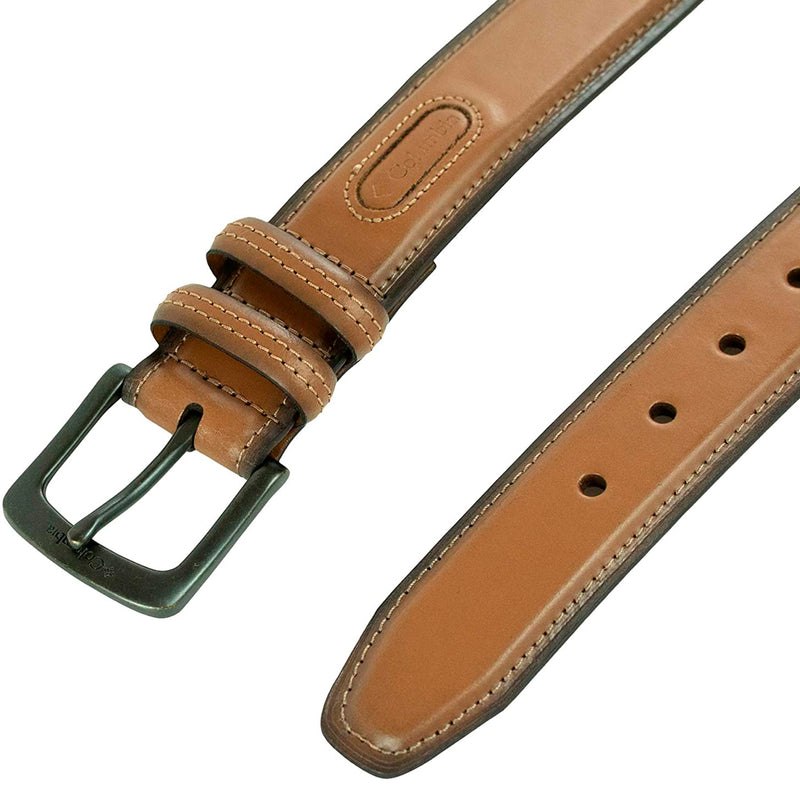 Columbia Men's Classic Logo Belt | Casual Dress with Single Prong Buckle | Color Minimal Tan