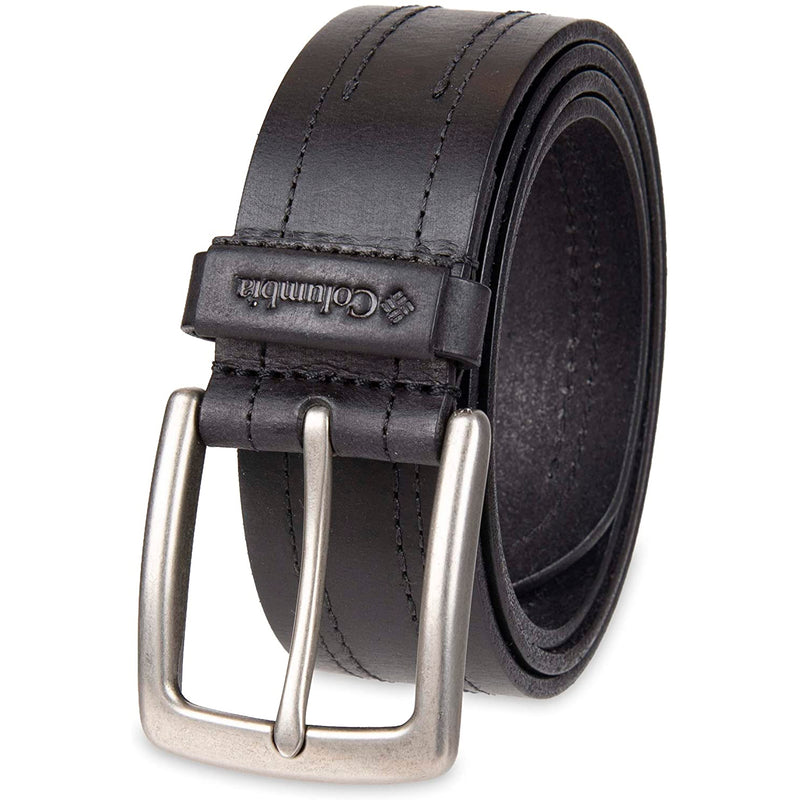 Columbia Men's Classic Logo Belt | Casual Dress with Single Prong Buckle | Color Stitched Black