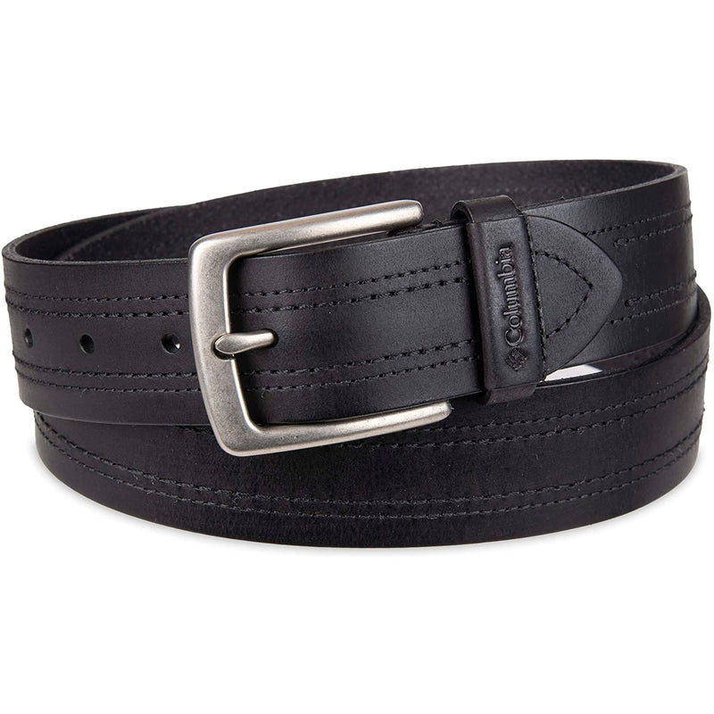 Columbia Men's Classic Logo Belt | Casual Dress with Single Prong Buckle | Color Stitched Black