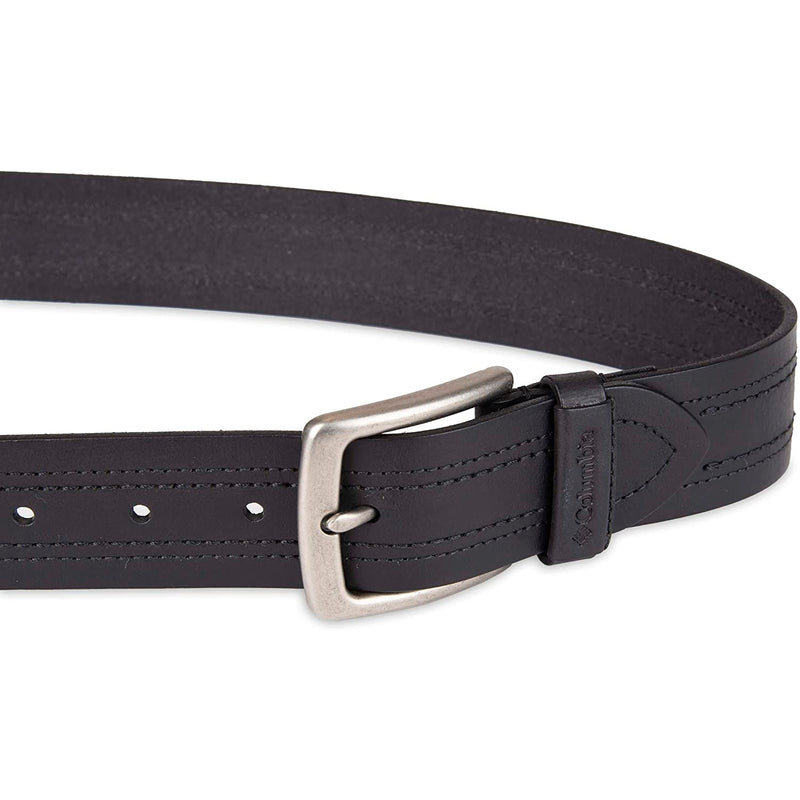 Columbia Men's Classic Logo Belt | Casual Dress with Single Prong Buckle | Color Stitched Black