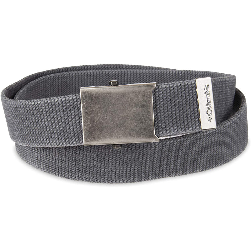 Columbia Men's Military Web Belt-Adjustable Cotton Strap and Metal Plaque Buckle | Color Charcoal