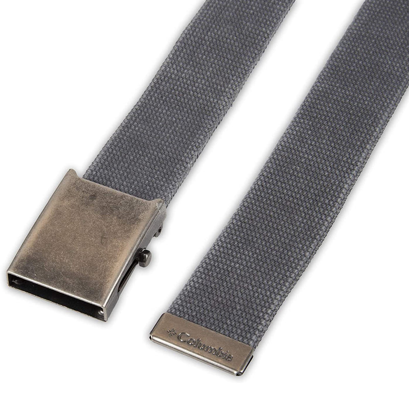 Columbia Men's Military Web Belt-Adjustable Cotton Strap and Metal Plaque Buckle | Color Charcoal