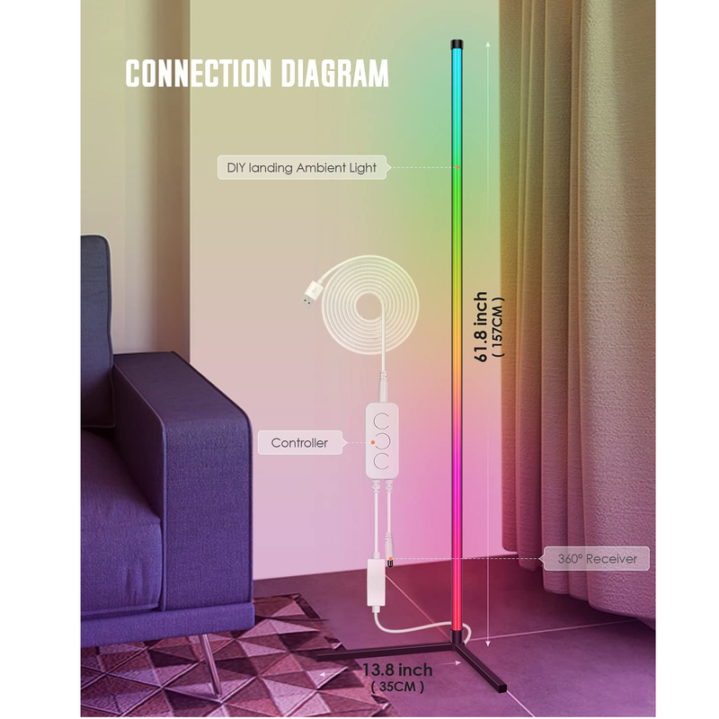 Corner Floor Lamp Color Changing LED Floor Lamp Ambient Lighting App Control