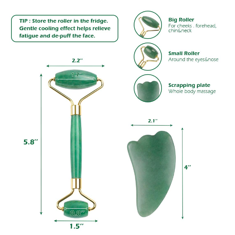 Deciniee Natural Jade Facial Roller Gua Sha Massage Tool for Skin Care