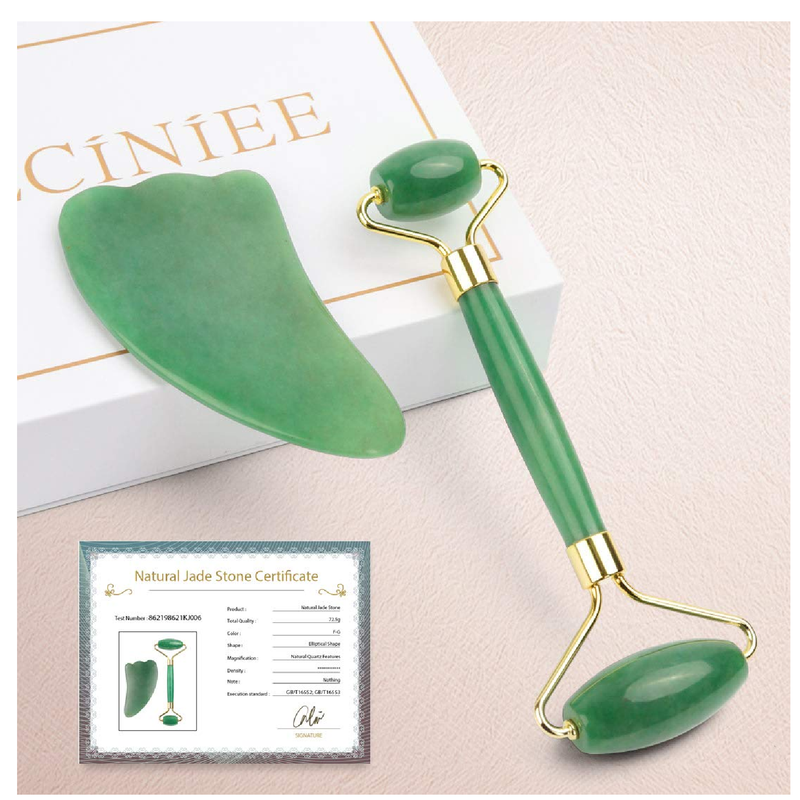 Deciniee Natural Jade Facial Roller Gua Sha Massage Tool for Skin Care