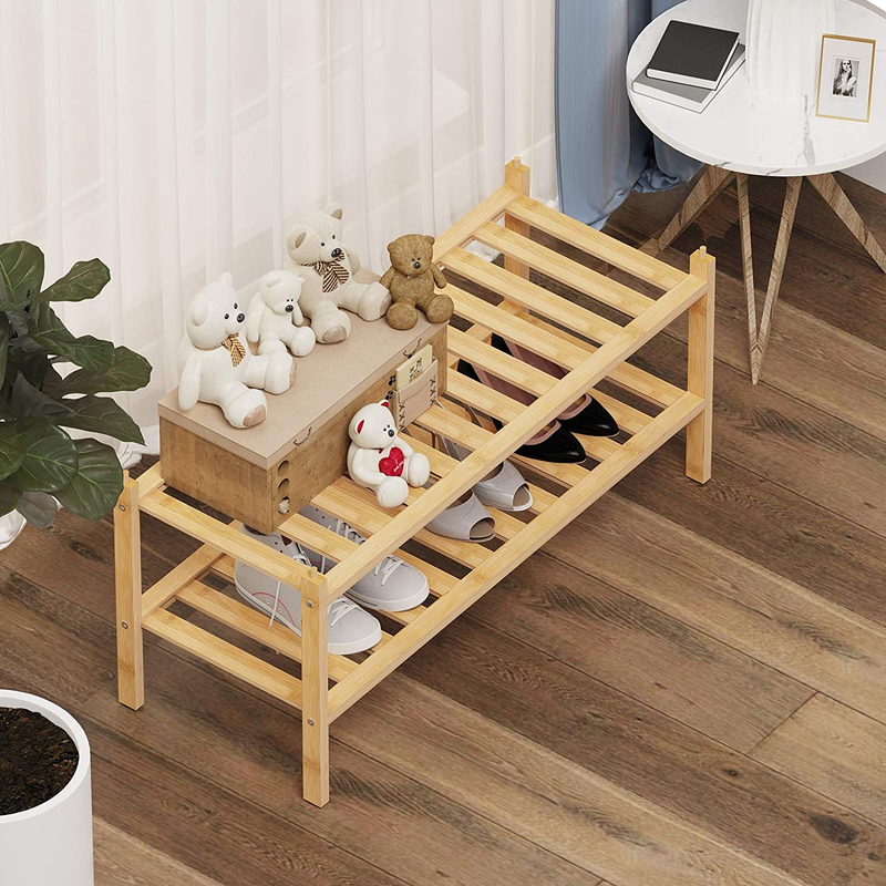 Dranixly 2-Tier Bamboo Shoe Rack Stackable Storage Organizer