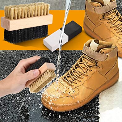 Dual Sided Sneaker Shoe Cleaner Brush Set Boar and Plastic Bristles with Microfiber Cloth