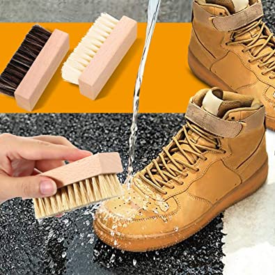 Dual Sided Sneaker Shoe Cleaner Brush Set Boar and Plastic Bristles with Microfiber Cloth