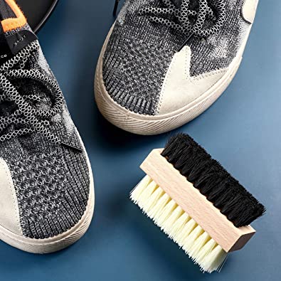 Dual Sided Sneaker Shoe Cleaner Brush Set Boar and Plastic Bristles with Microfiber Cloth