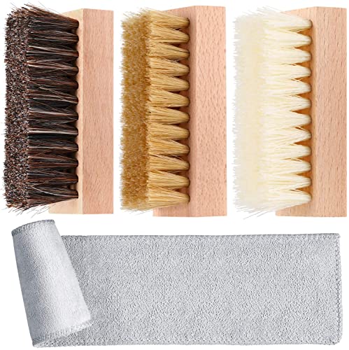 Dual Sided Sneaker Shoe Cleaner Brush Set Boar and Plastic Bristles with Microfiber Cloth