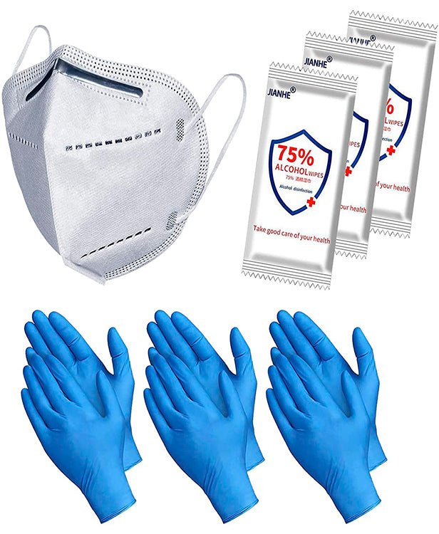 Face Mask and Gloves Set with Sanitizing Wipes