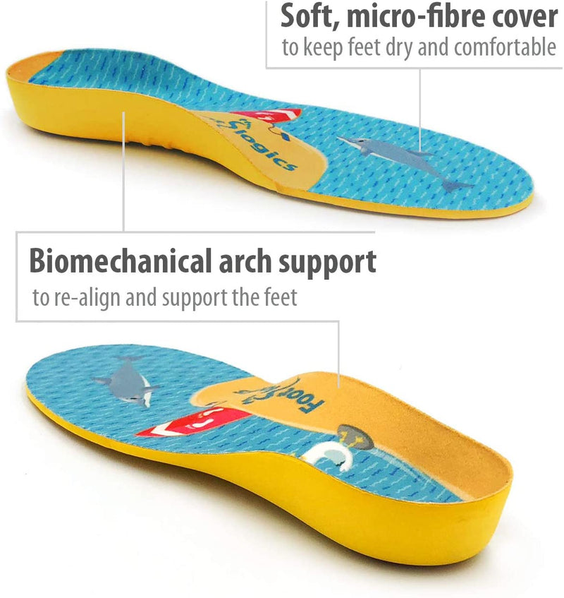 Footlogics Fun Kids Orthotic Shoe Insoles with Arch Support for Children’s Heel Pain