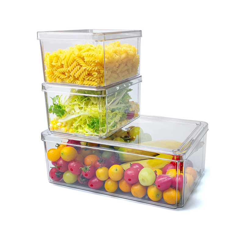 Fridge Organizer Bins Pantry Organization Storage Plastic Stackable Drawer  Container with Removable Drain Tray for Kitchen