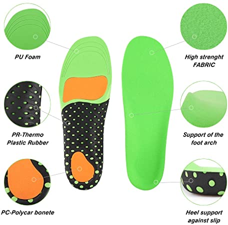 GAOAG Shock-absorptation Breathable Insole Orthotics  Gel Sports Comfort Shoes  Insole Neutral Arch Replacement Shoe Insole  Green5