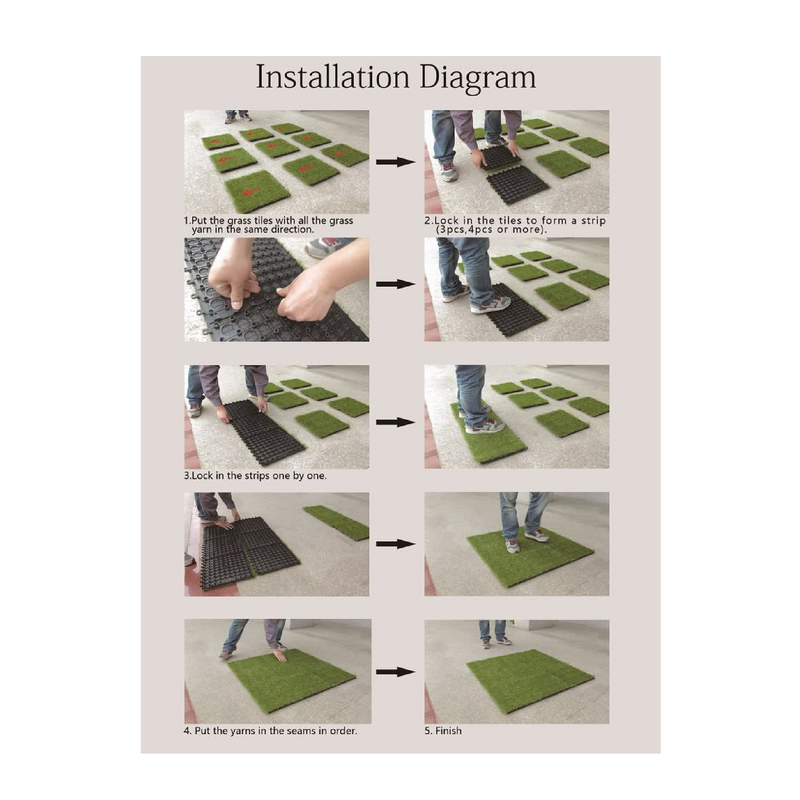 GOLDEN MOON Self Draining Interlocking Artificial Grass Tile Mat