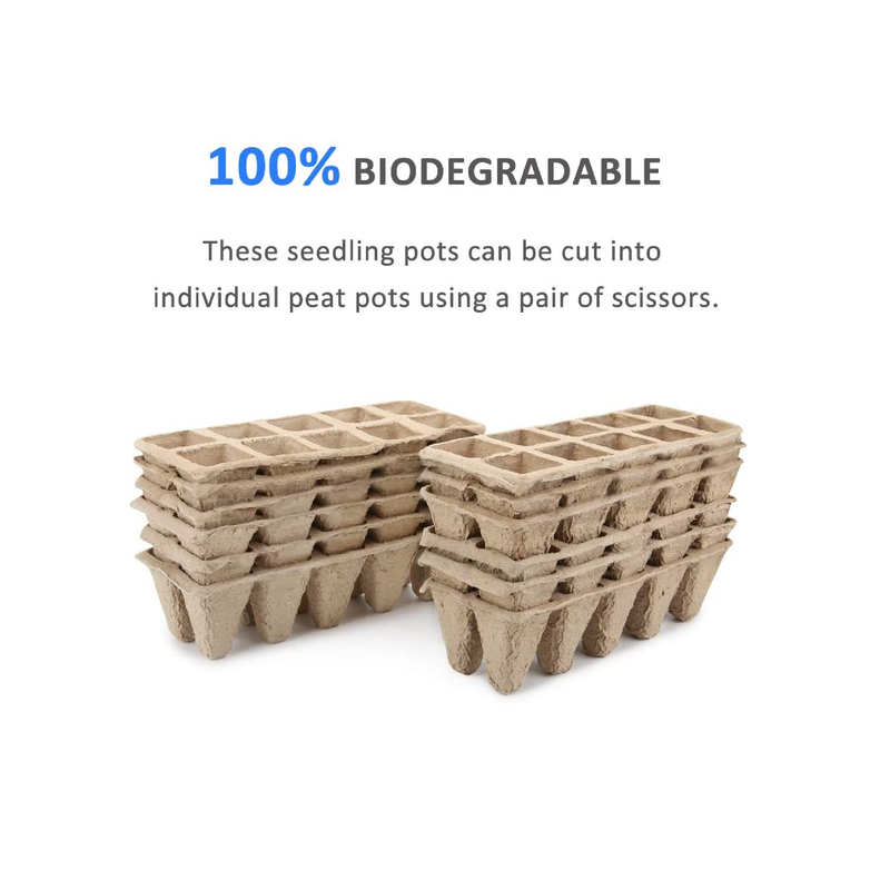 GROWNEER Peat Pots Seed Starting Trays| 120 Cell Biodegradable Seedling Pots Germination Trays | 15 Piece Kit | 12 Packs