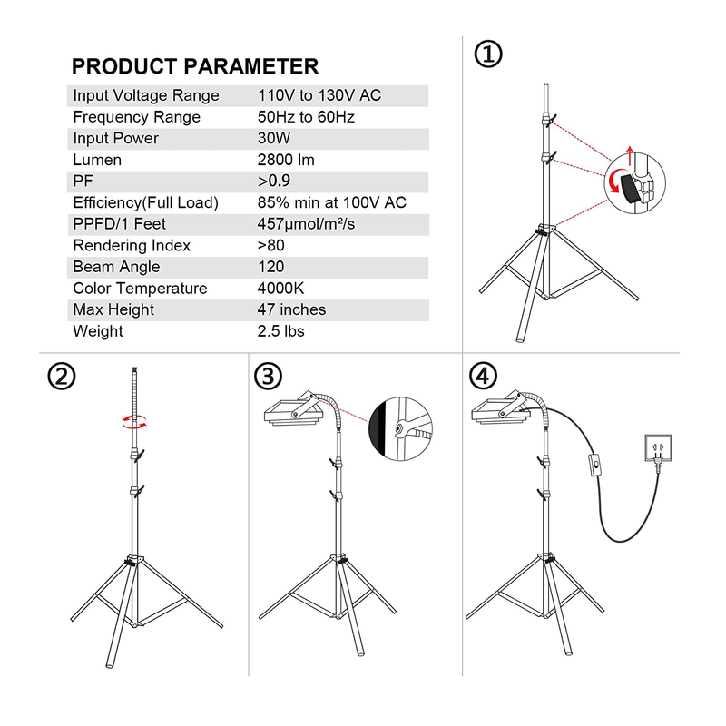 Grow Light with Stand | LBW Full Spectrum 150W LED Floor Plant Light for Indoor Plants