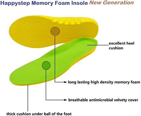 Happystep Plantar Fasciitis Orthotic Memory Foam Shoe Inserts Wide Insoles Cushioned Arch Support