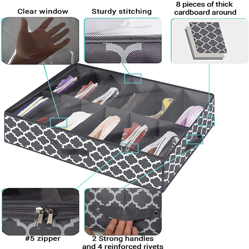 Homyfort Under Bed Shoe Storage Organizer for Closet (2-Pack for 24 Pairs)