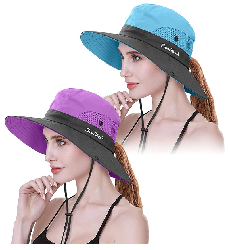 IYEBRAO  Women's 2 Pack Ponytail Sun Hat