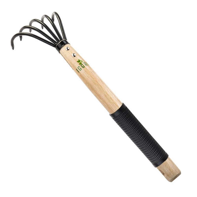 Iggro Garden Rake with Ergonomic Wooden Handle for Firm Grip