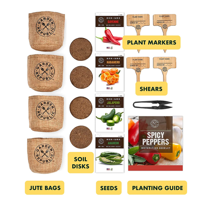 Indoor Pepper Seed Starter Kit | Pepper Growing Kit with 4 Non-GMO Hot Pepper Seeds