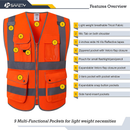 JKSafety 9 Pockets Class 2 High Visibility Zip Front Safety Vest