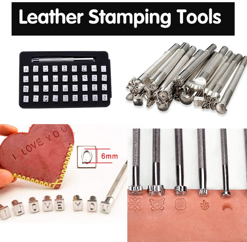 Dorhui Leather Craft Tools Kit, Leather Working Tools and Supplies Leather  Craft Stamping Tool Waxed Thread Groover Awl Stitching Punch Hole for