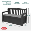 Keter Solana 70 Gallon Storage Bench Deck Box for Patio Furniture