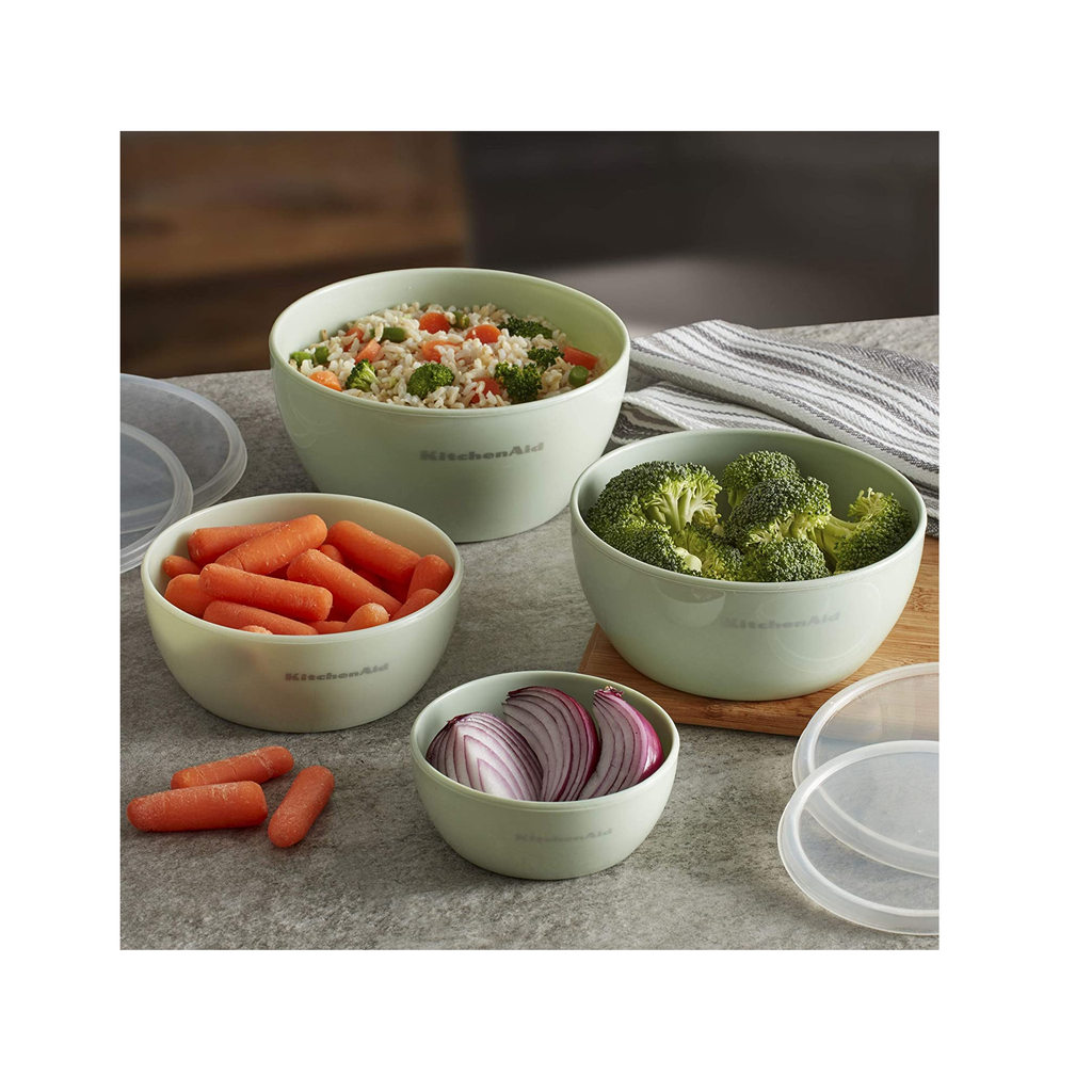 Kitchenaid 4-piece Prep Bowl Set with Lids, Assorted Sizes and Colors: Red,  Grey, White 