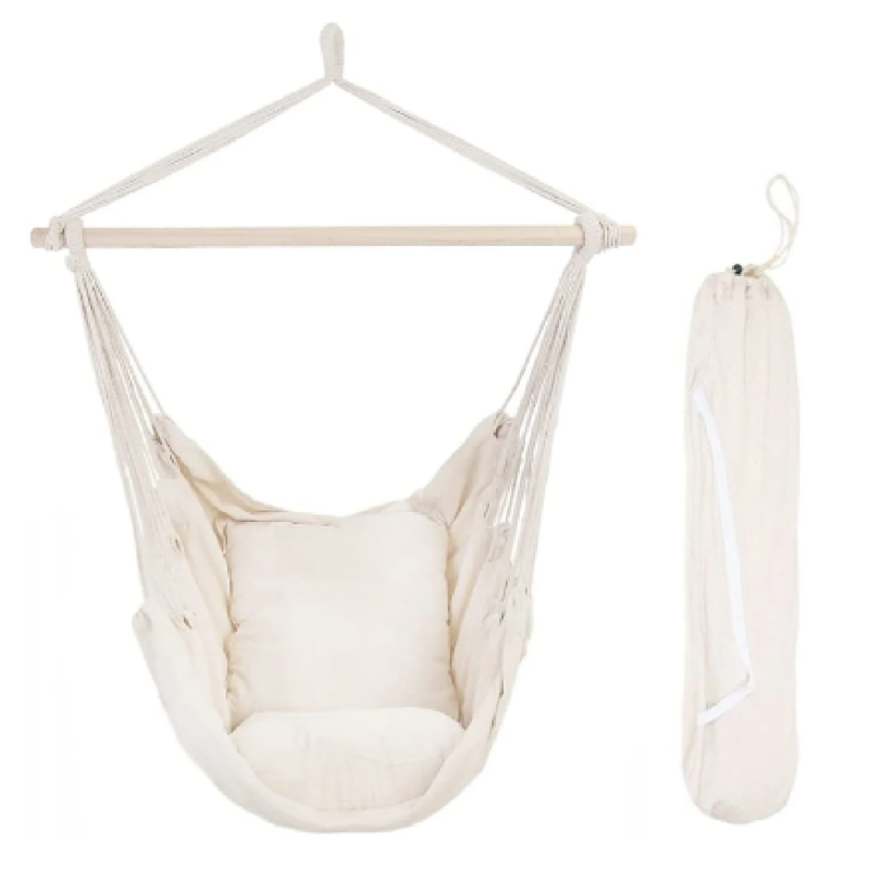 Lazy Daze Hammocks Hanging Rope Hammock Chair Swing Seat with Two Seat Cushions and Carrying Bag, Weight Capacity 300 Lbs Natural