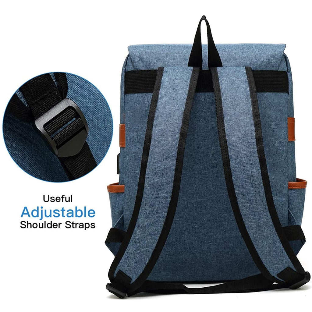 MANCIO Slim Vintage Laptop Backpack For women and men Blue