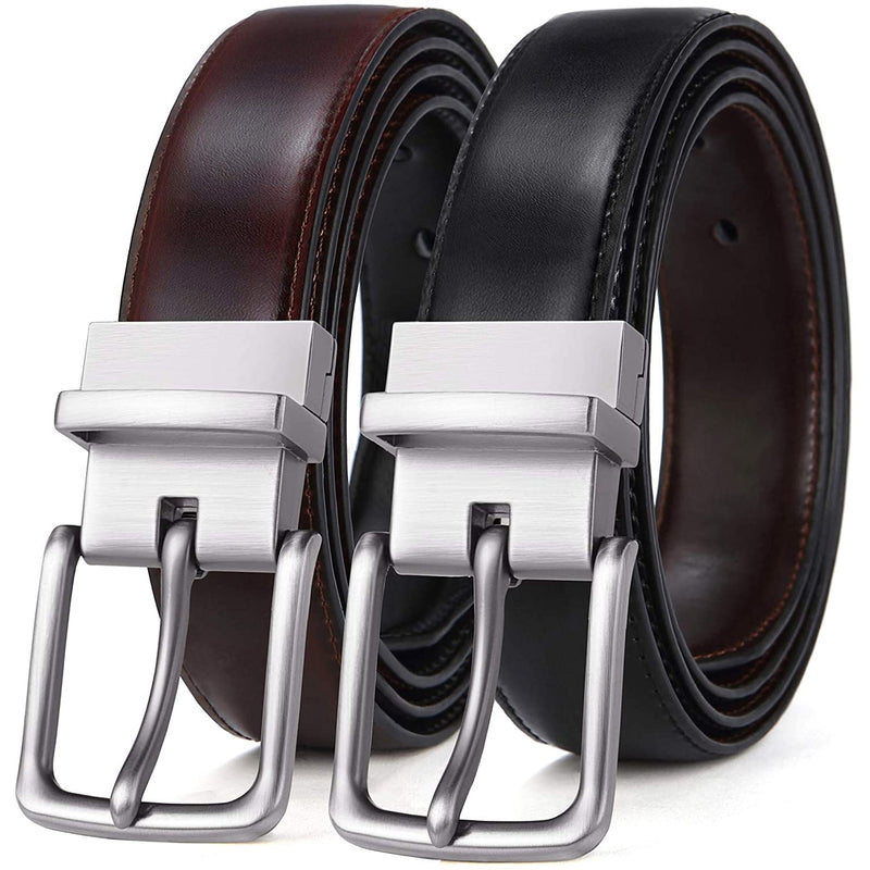 Mens Bulliant Leather Reversible Belt 1.25" Dress Casual | One Reverse For 2 |  Black/Antique Coffee1033