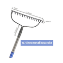 MIYA Garden Rake Heavy Duty Bow Rake with 60" Stainless Steel Handle Metal Rake for Lawn with 14 Tines