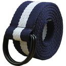 Maikun | Mens & Womens Canvas | Belt with Black D-ring | Color Black Buckle+dark Blue & White