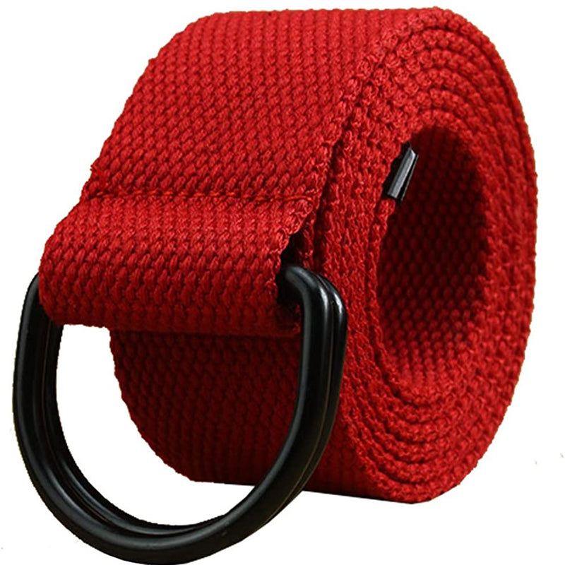 Maikun | Mens & Womens Canvas | Belt with Black D-ring | Color Black Buckle+red