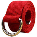Maikun | Mens & Womens Canvas | Belt with Black D-ring | Color Silver Buckle+red