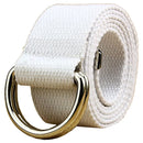 Maikun | Mens & Womens Canvas | Belt with Black D-ring | Color Silver Buckle+white