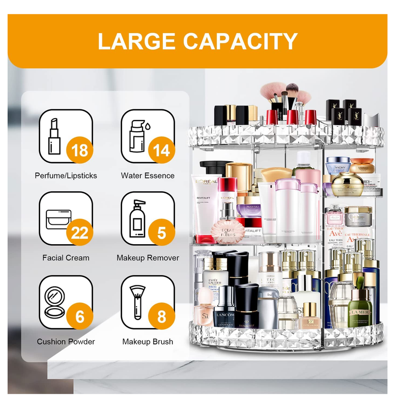 Makeup Organizer 360 Degree Rotating 7 Adjustable Layers Large Capacity