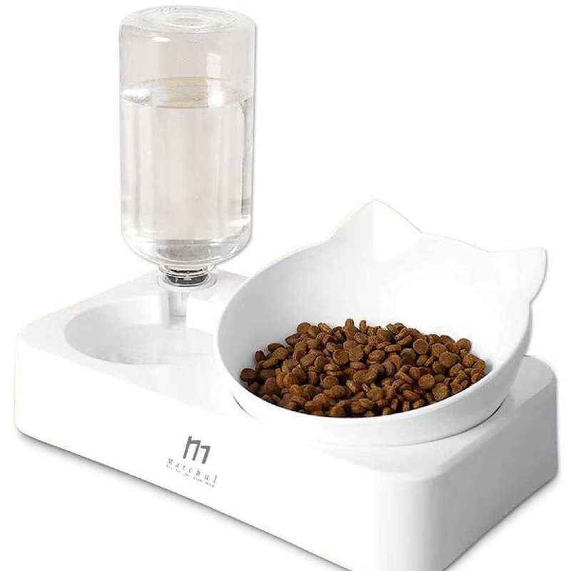 Marchul Slanted Food and Water Bowl Set for Dogs and Cats