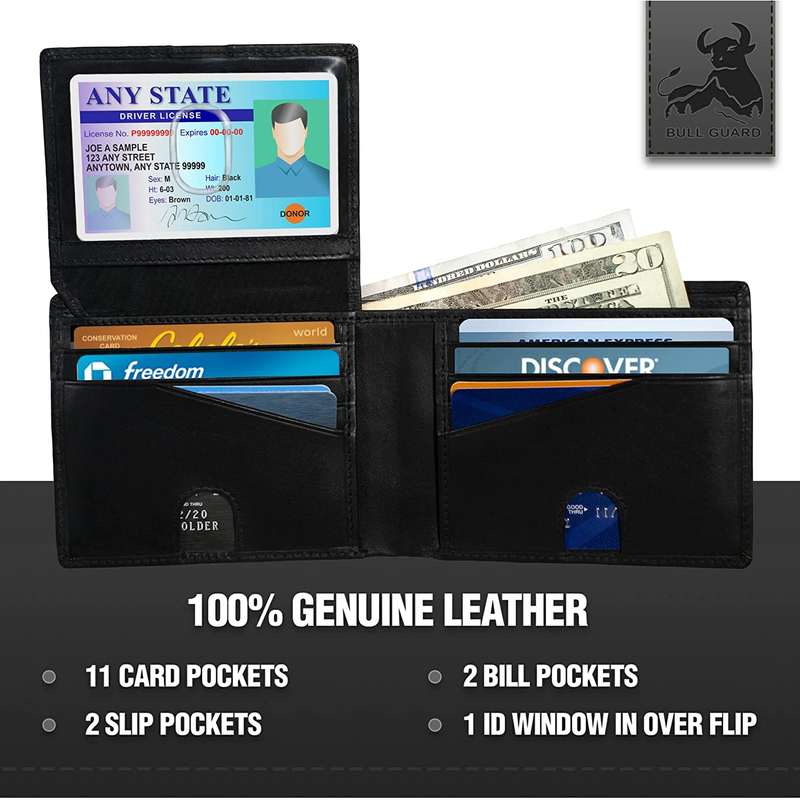 Men's RFID Blocking Bifold Wallet Soft Genuine Leather