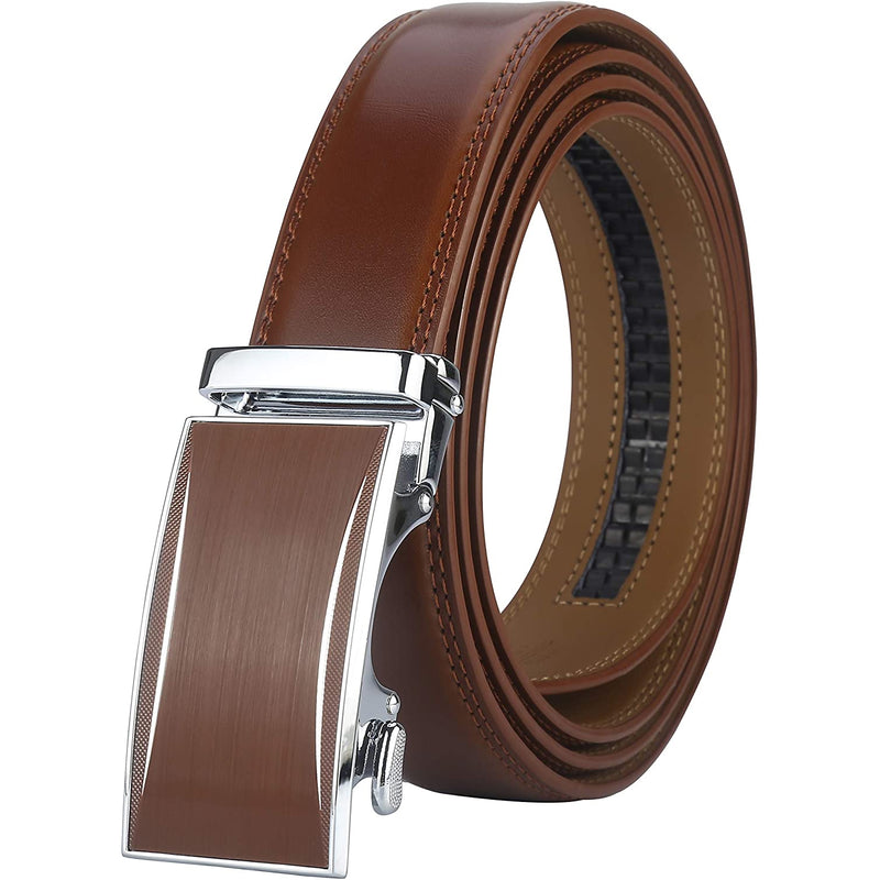 Men's Real Leather Ratchet | Dress Belt with Automatic Buckle |Elegant Gift Box | Brown Style24