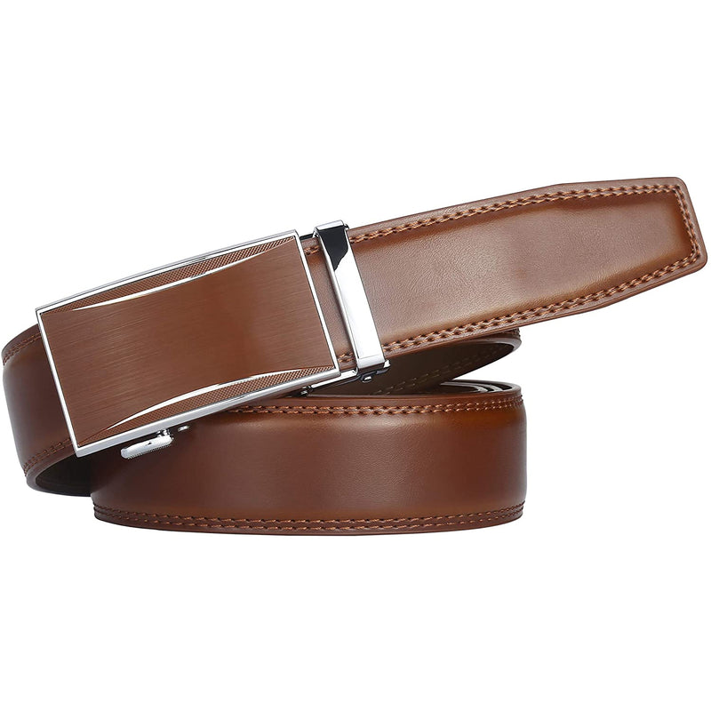 Men's Real Leather Ratchet | Dress Belt with Automatic Buckle |Elegant Gift Box | Brown Style24