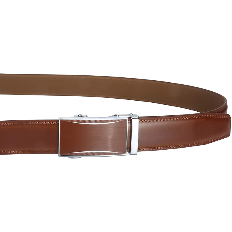 Men's Real Leather Ratchet | Dress Belt with Automatic Buckle |Elegant Gift Box | Brown Style24