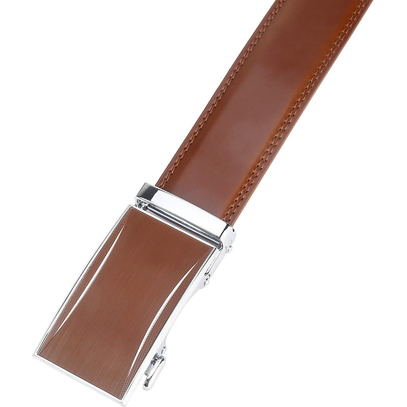 Men's Real Leather Ratchet | Dress Belt with Automatic Buckle |Elegant Gift Box | Brown Style24