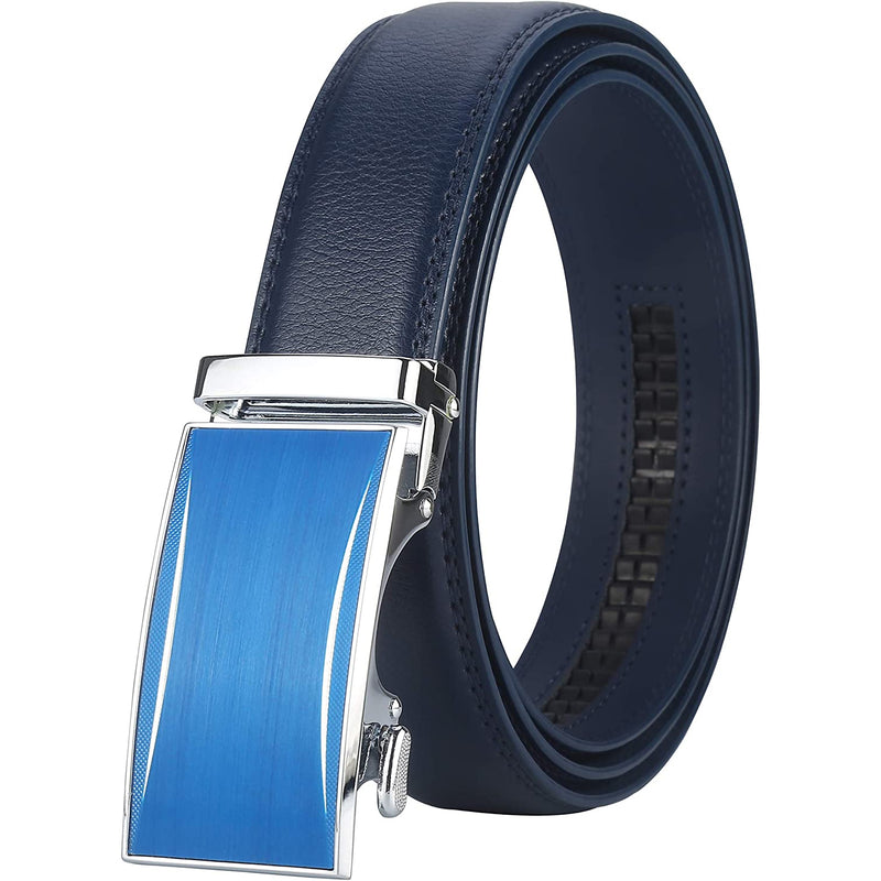 Men's Real Leather Ratchet | Dress Belt with Automatic Buckle |Elegant Gift Box | Blue Style5