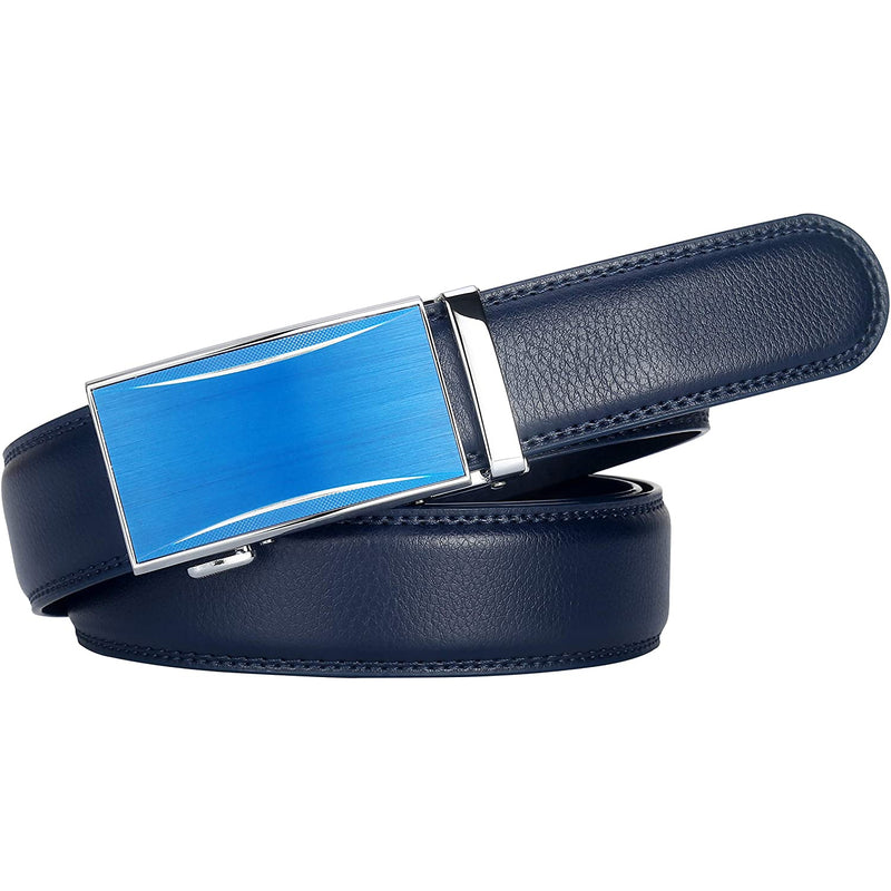 Men's Real Leather Ratchet | Dress Belt with Automatic Buckle |Elegant Gift Box | Blue Style5