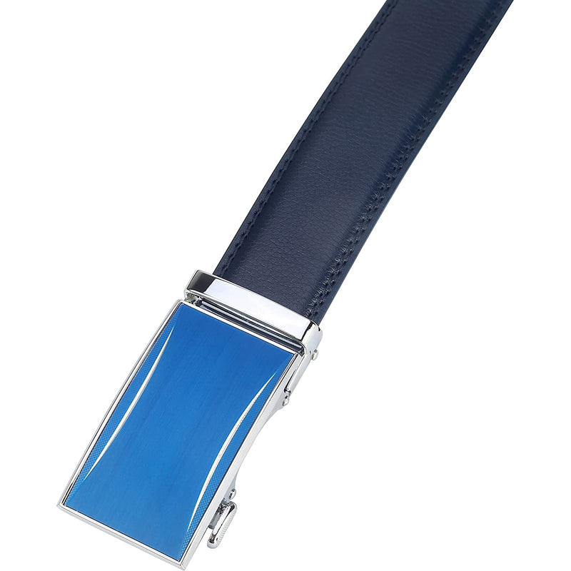 Men's Real Leather Ratchet | Dress Belt with Automatic Buckle |Elegant Gift Box | Blue Style5