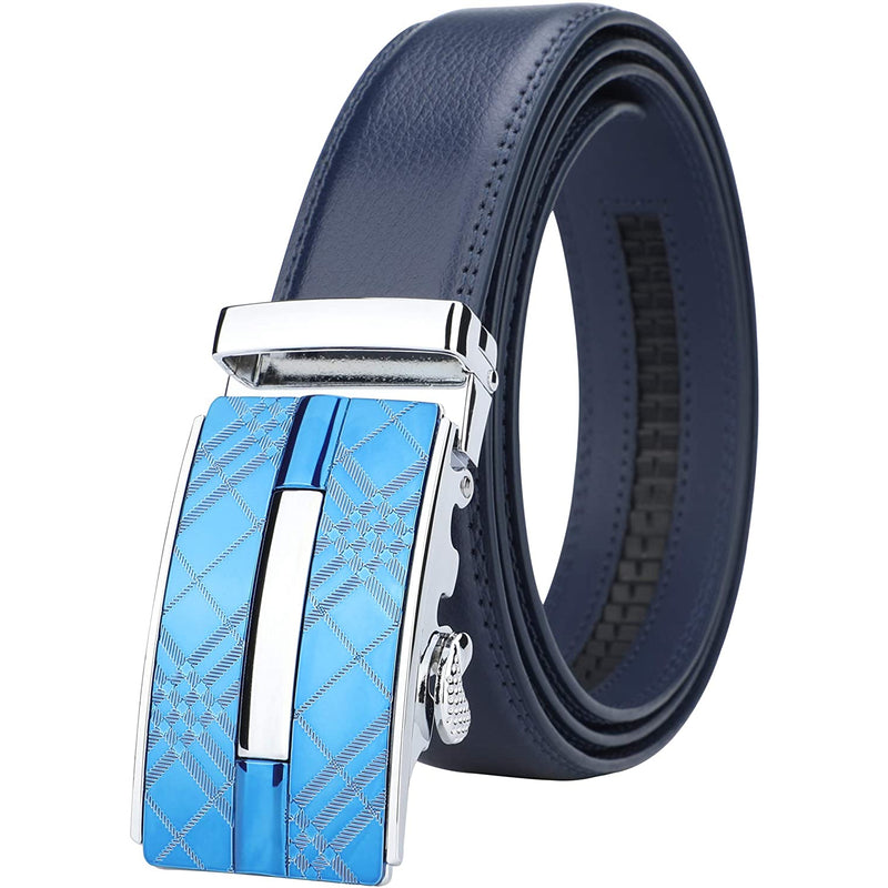 Men's Real Leather Ratchet | Dress Belt with Automatic Buckle |Elegant Gift Box | Blue Style1